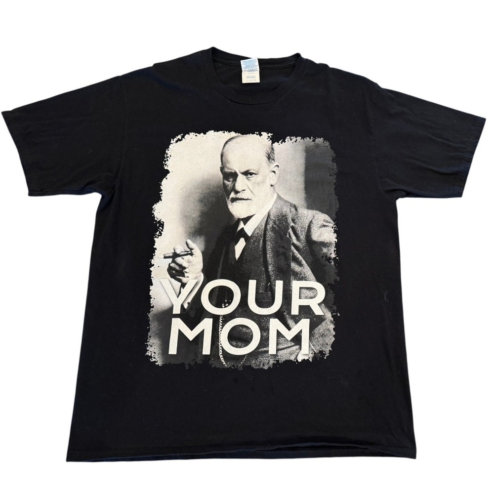 Port & Company Sigmund Freud Your Mom Graphic Tee Black Large L Humor Shirt